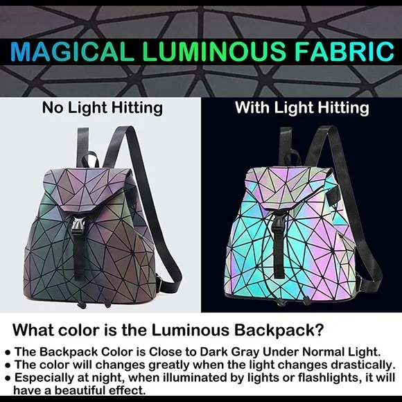 BESUURAN Geometric Luminous Holographic Reflective Backpack - Picture 4 of 13